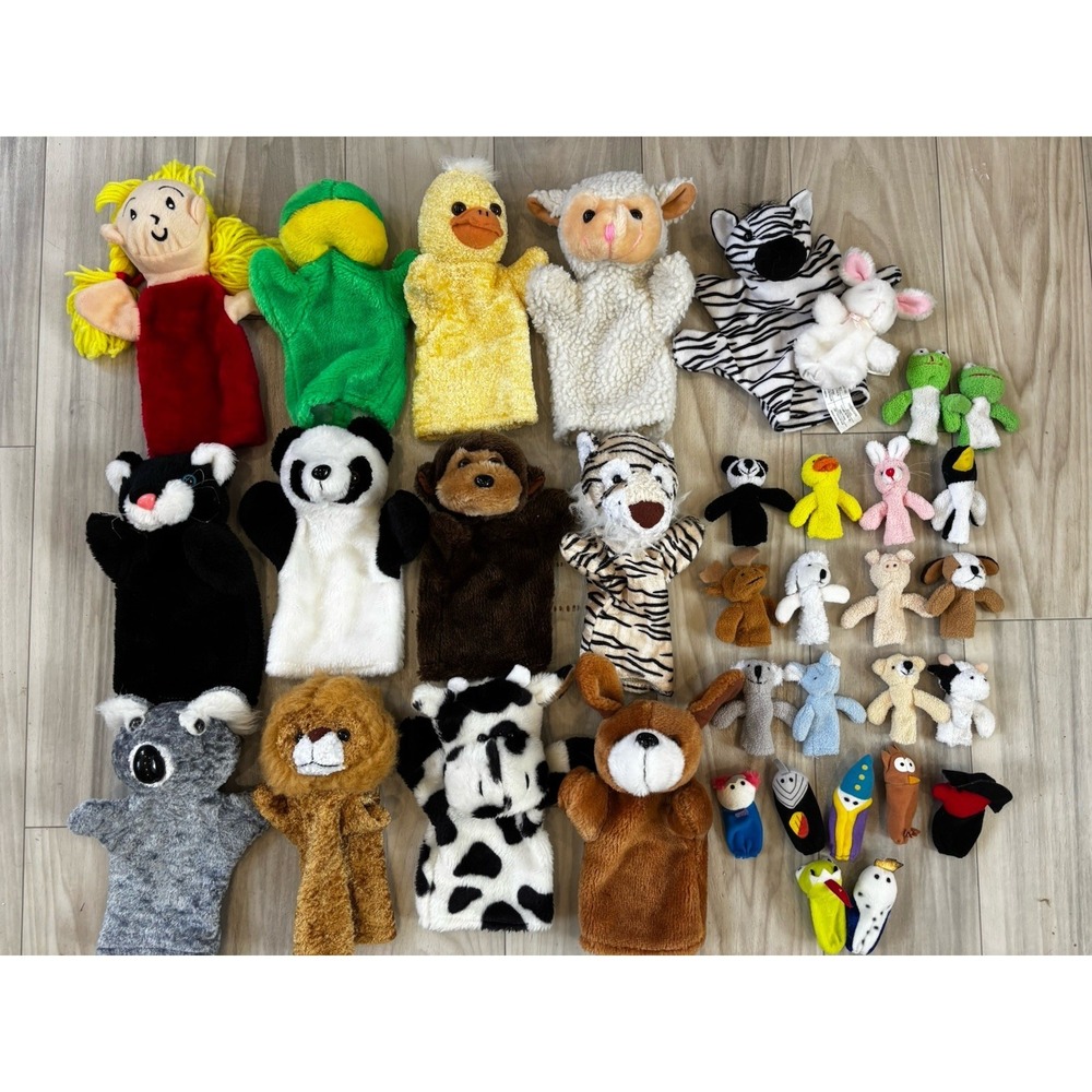 Hand Finger Puppet Lot Farm Animals Zoo Pretend Play Make Believe Montessori